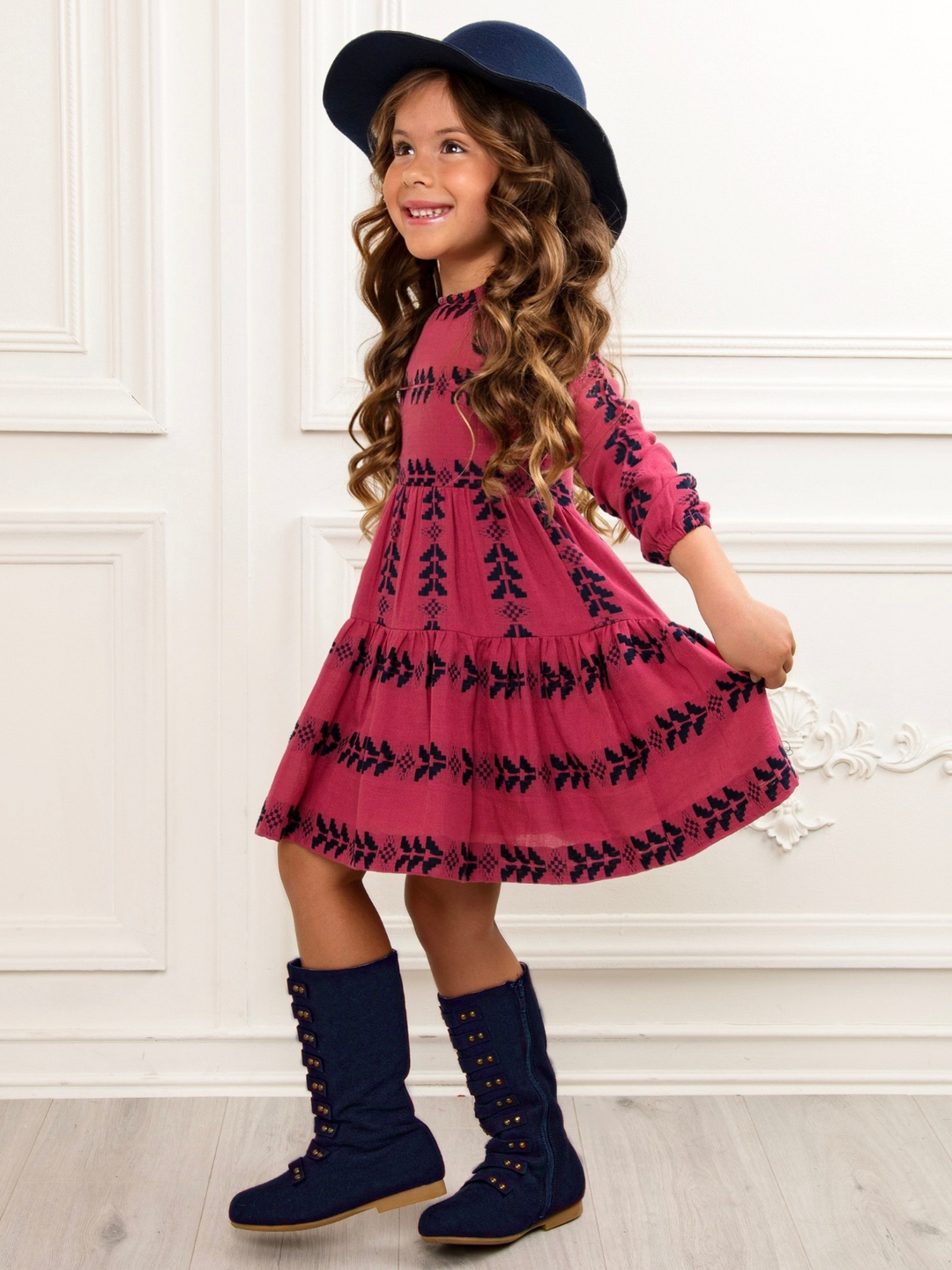 Berry Boho Embroidered Cotton Premium Dress