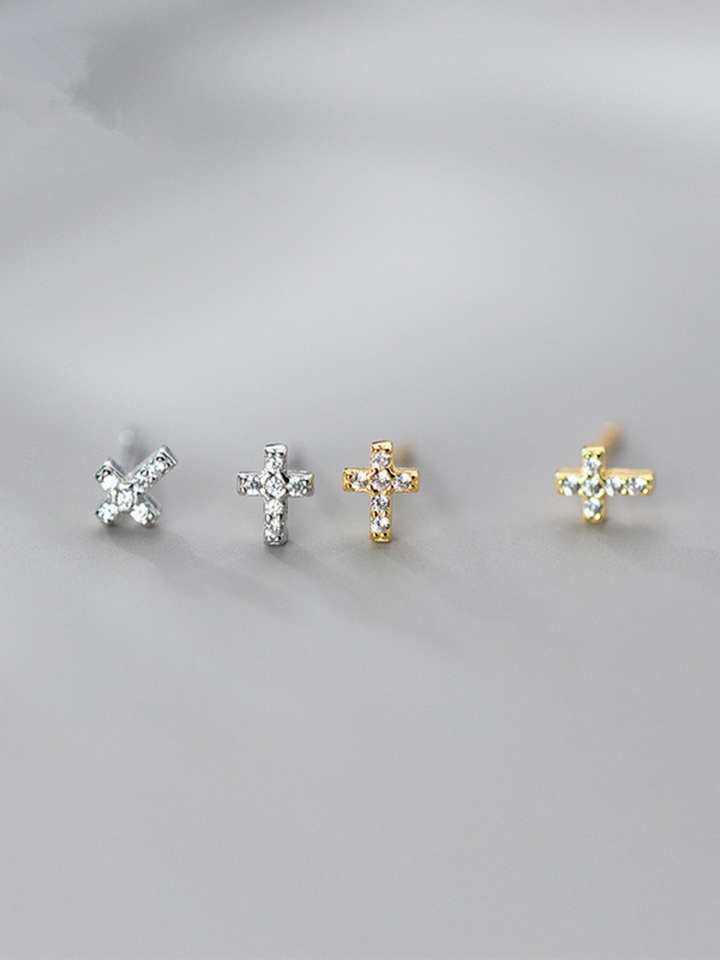 Girls Formal Accessories | Diamond Set Silver & Gold Cross Earrings
