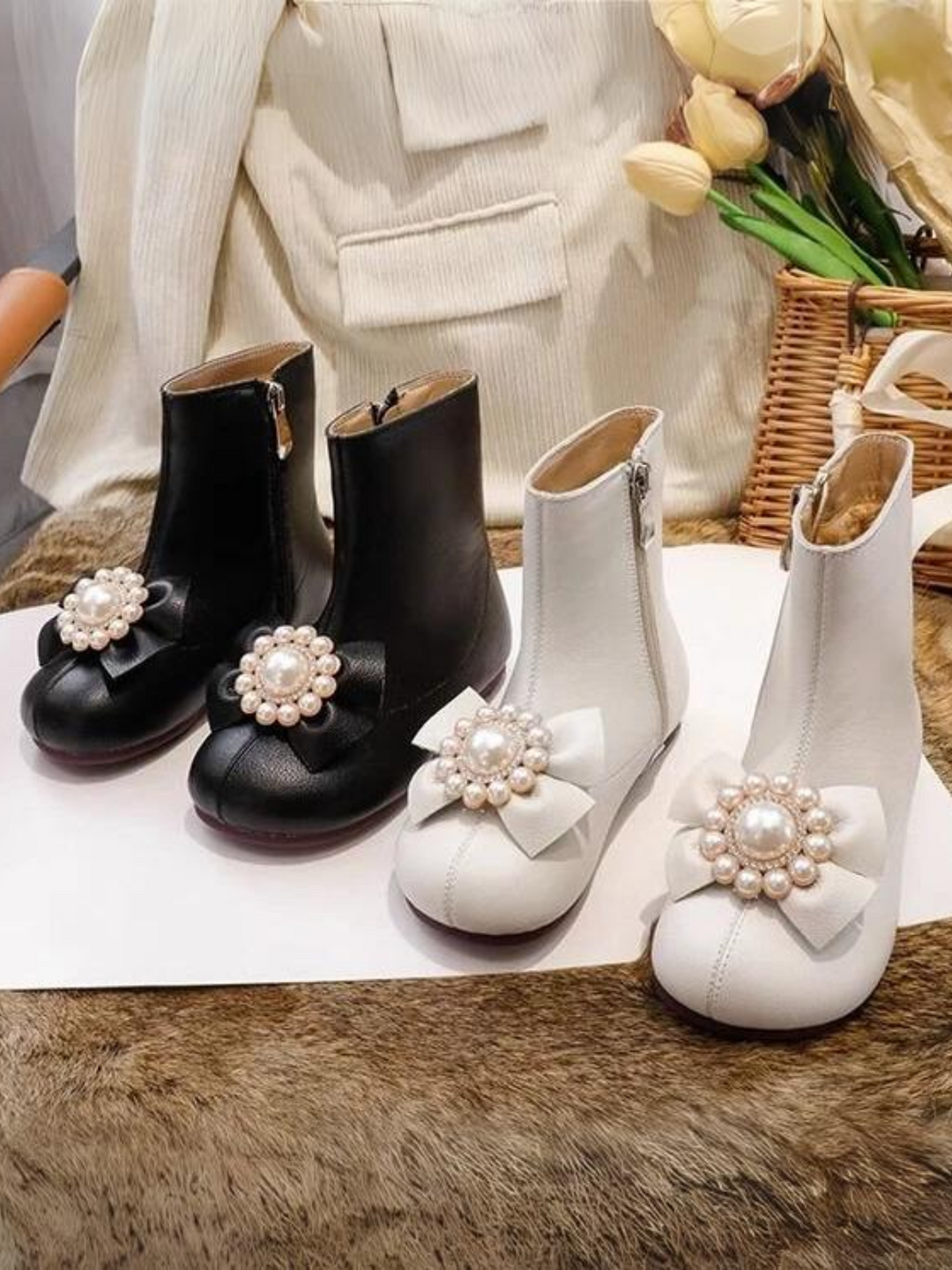 Mia Belle Girls Pearl Bow Ankle Boots | Shoes By Liv & Mia