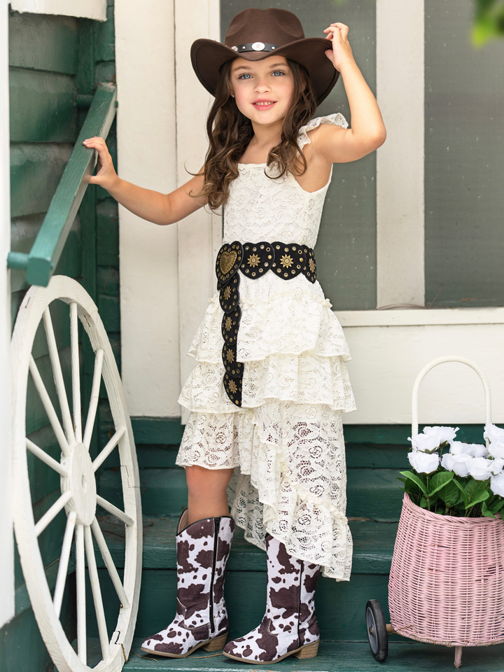 Ivory Blossom Lace Ruffle Top & Skirt Set