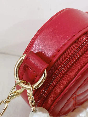 Kids Crossbody Bag | Quilted Heart Pearl Handle Purse |Mia Belle Girls
