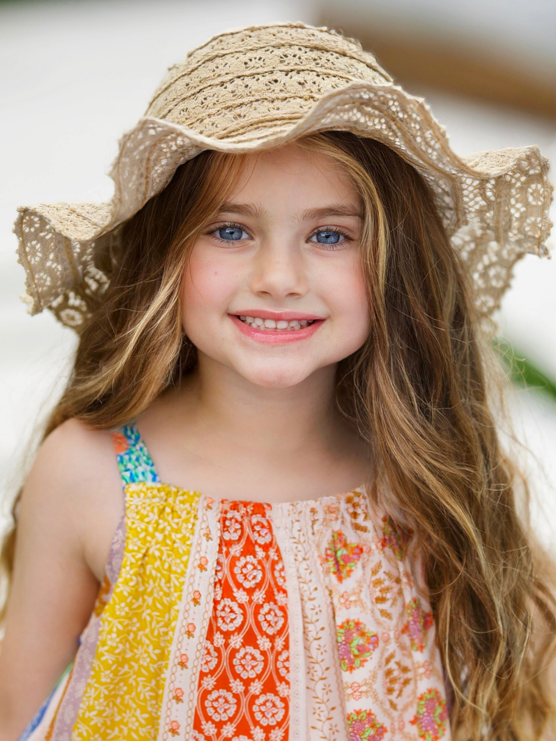 Girls Boho Floppy Straw Hat With Pearl Embellishment