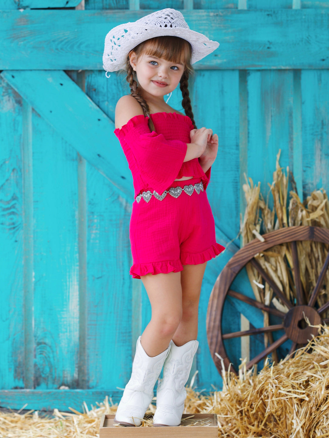 Cold Shoulder Smocked Top And Ruffle Shorts Set | Mia Belle Girls