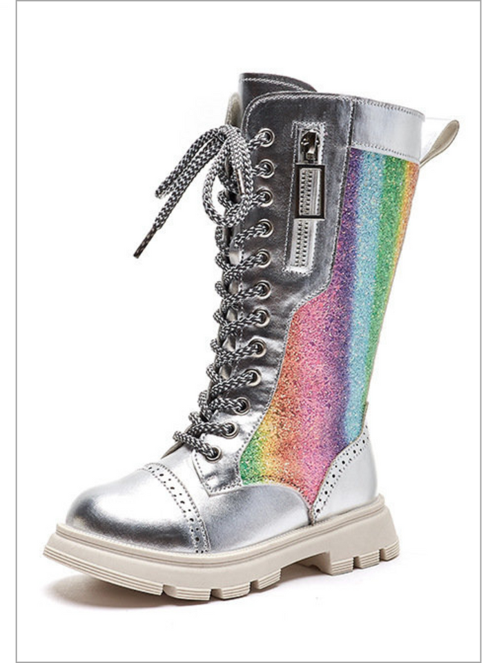 Mia Belle Girls Glitter Rainbow Lace-Up Boots | Shoes By Liv and Mia