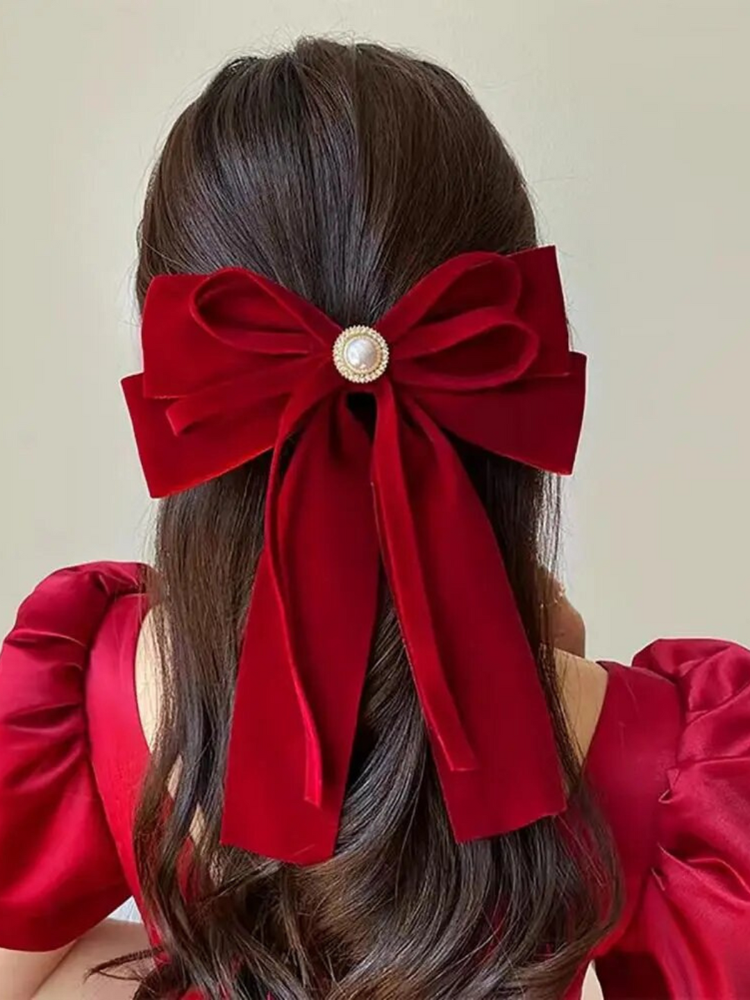 Mia Belle Girls Red Velvet Hair Bow | Girls Accessories