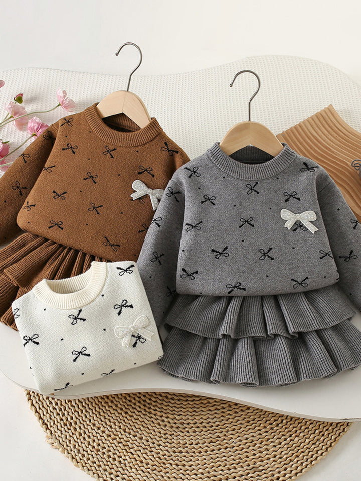 Cozy Bow Sweater and Ruffle Skirt Set