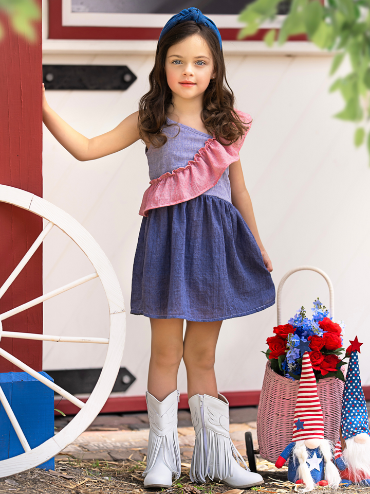 American Breeze Ruffle Chambray Dress