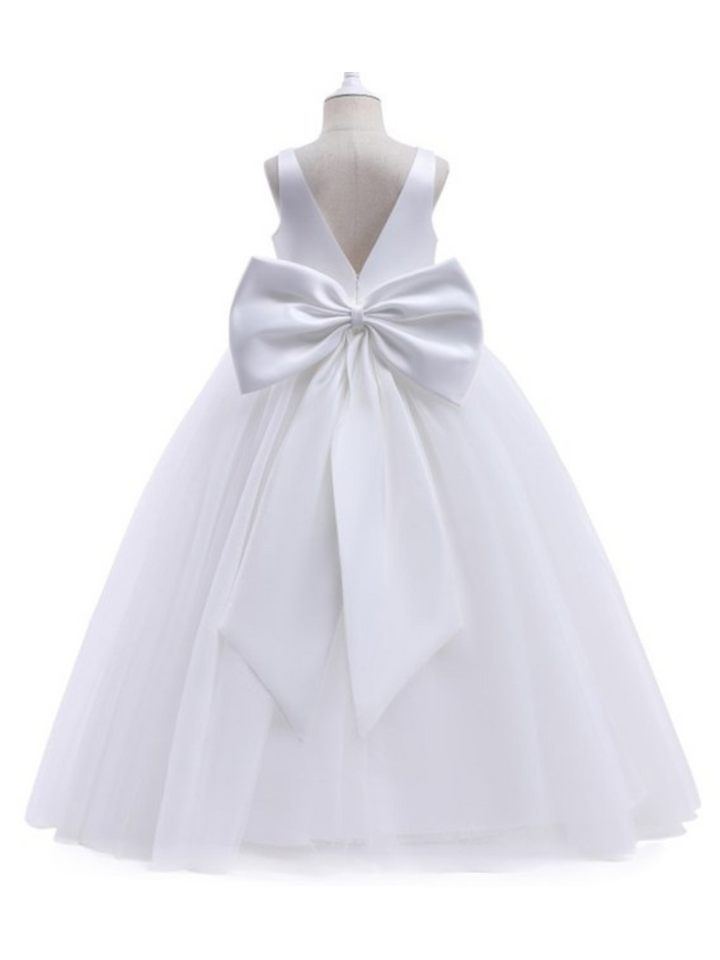 Girls Communion Dresses | White V Neck Full Length Communion Gown