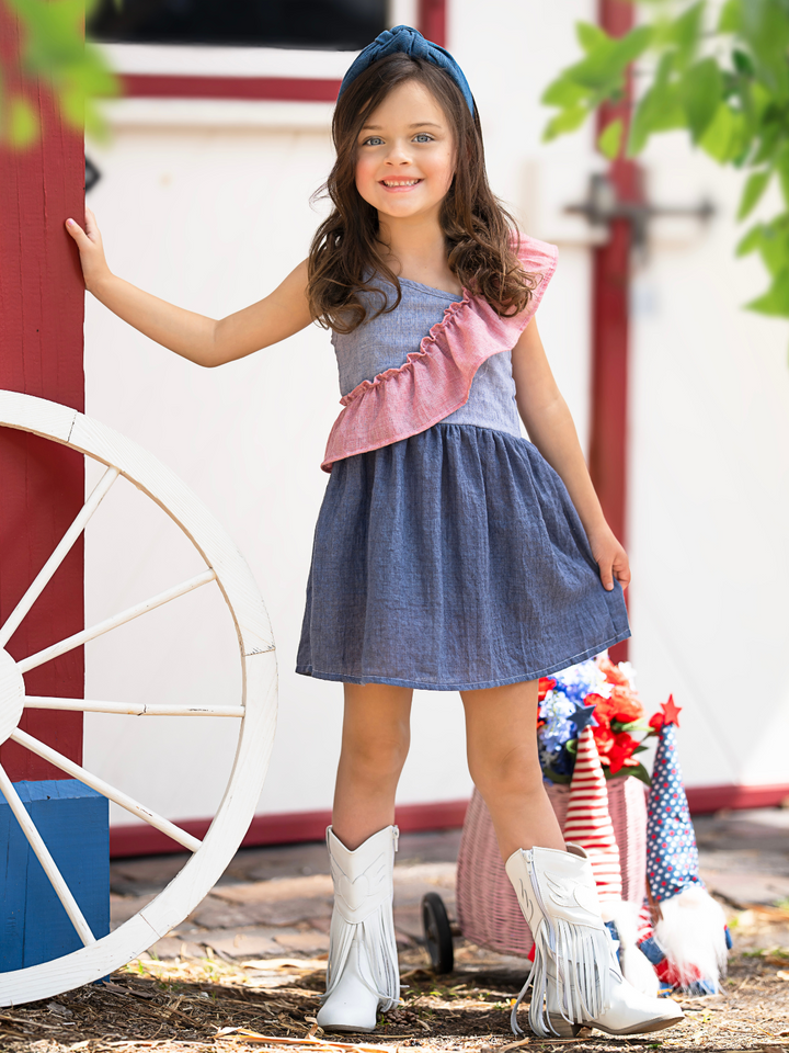 American Breeze Ruffle Chambray Dress