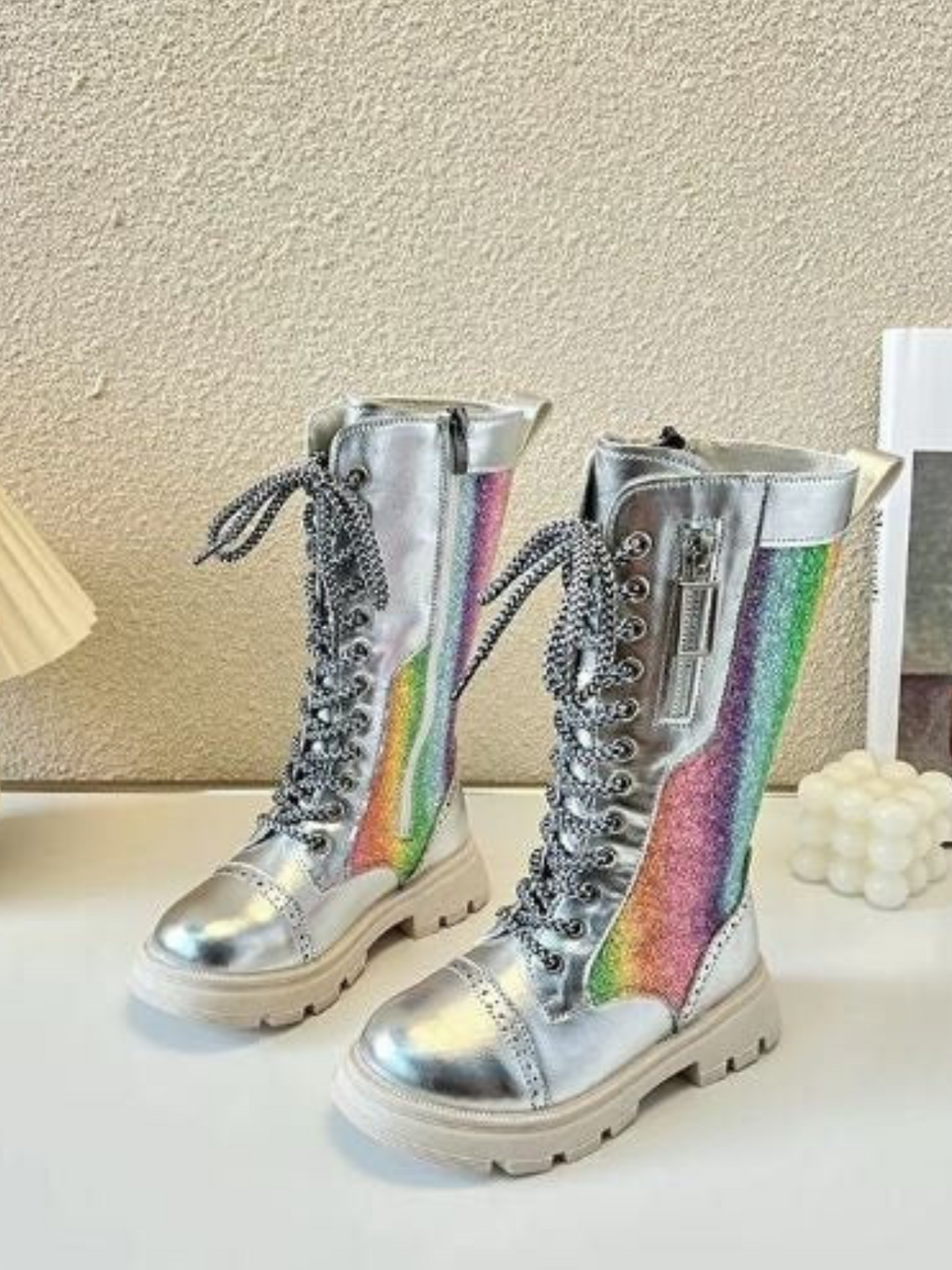 Mia Belle Girls Glitter Rainbow Lace-Up Boots | Shoes By Liv and Mia