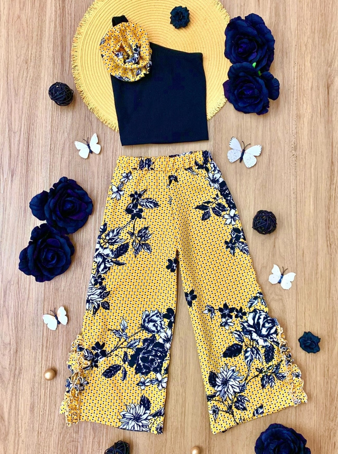 Mia Belle Girls One-Shoulder Palazzo Pants Set | Girls Spring Outfits