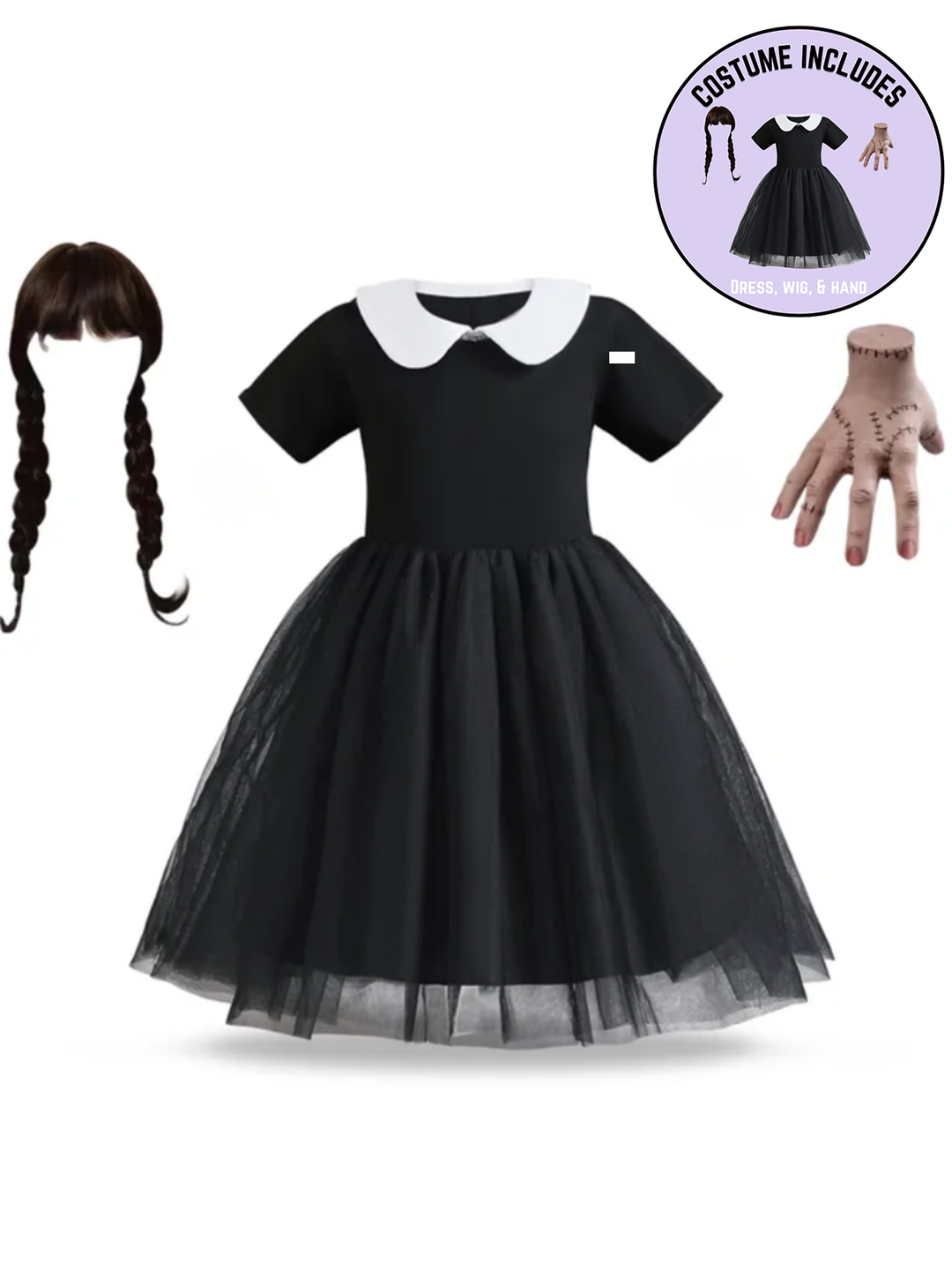 Girls Iconic Wednesday 3-Piece Costume Dress