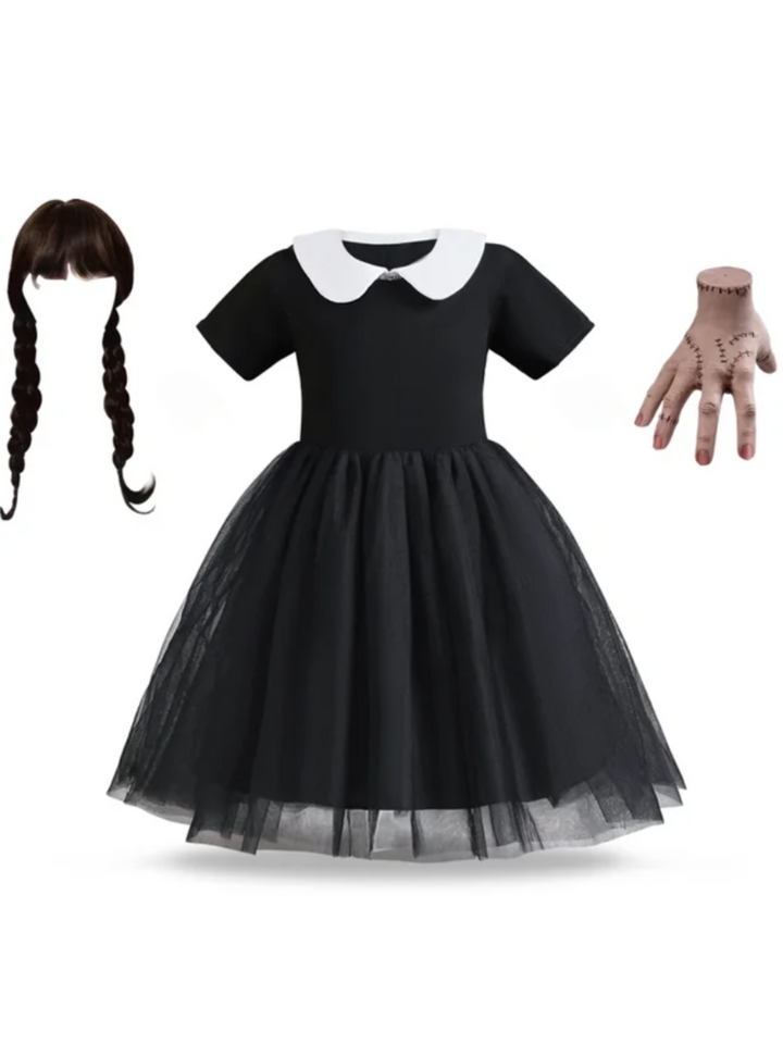 Girls Iconic Wednesday 3-Piece Costume Dress