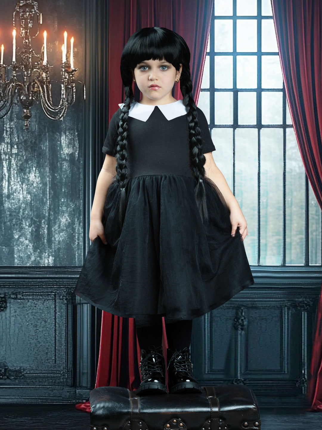 Girls Iconic Wednesday 3-Piece Costume Dress