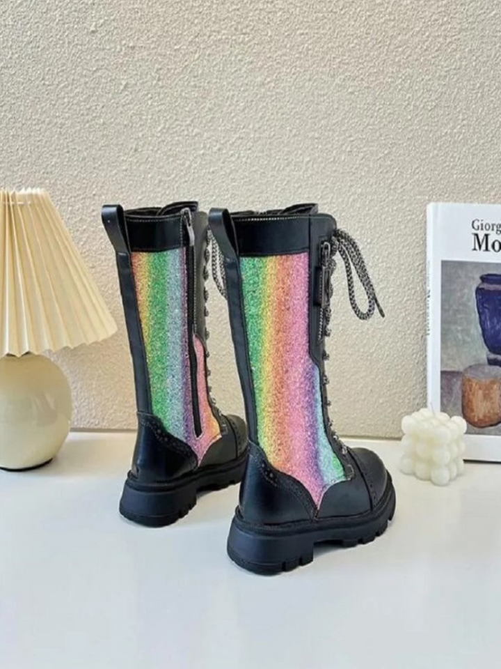 Mia Belle Girls Glitter Rainbow Lace-Up Boots | Shoes By Liv and Mia