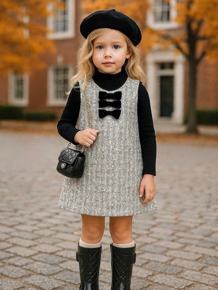 Sparkle Silver Sequin Tweed Dressy Dress
