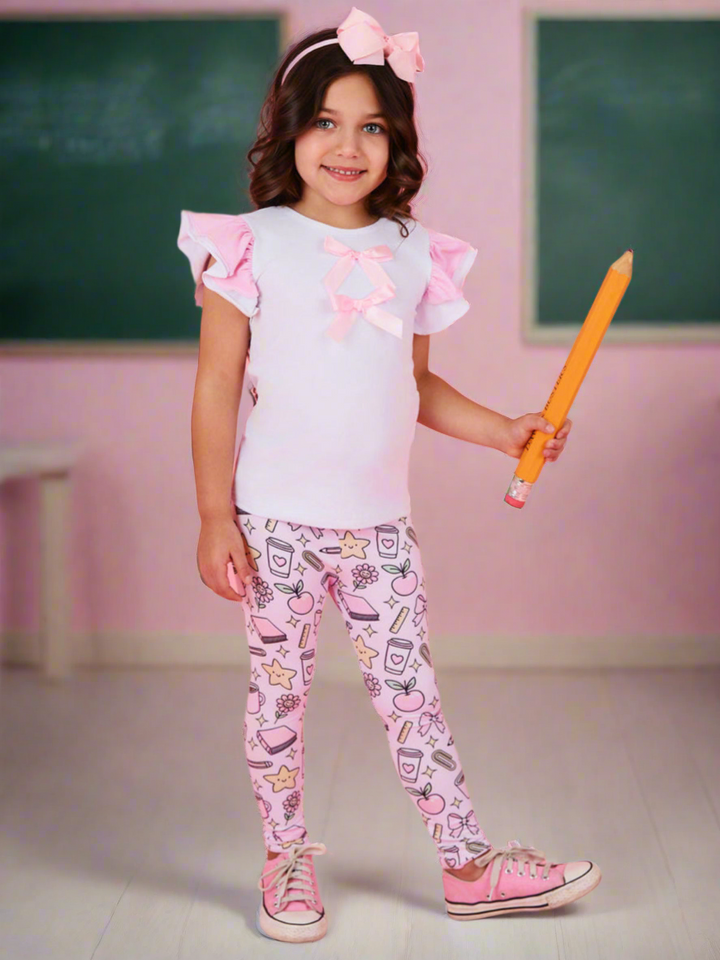 Brains and Bows Ruffle Sleeve Top & Legging Set