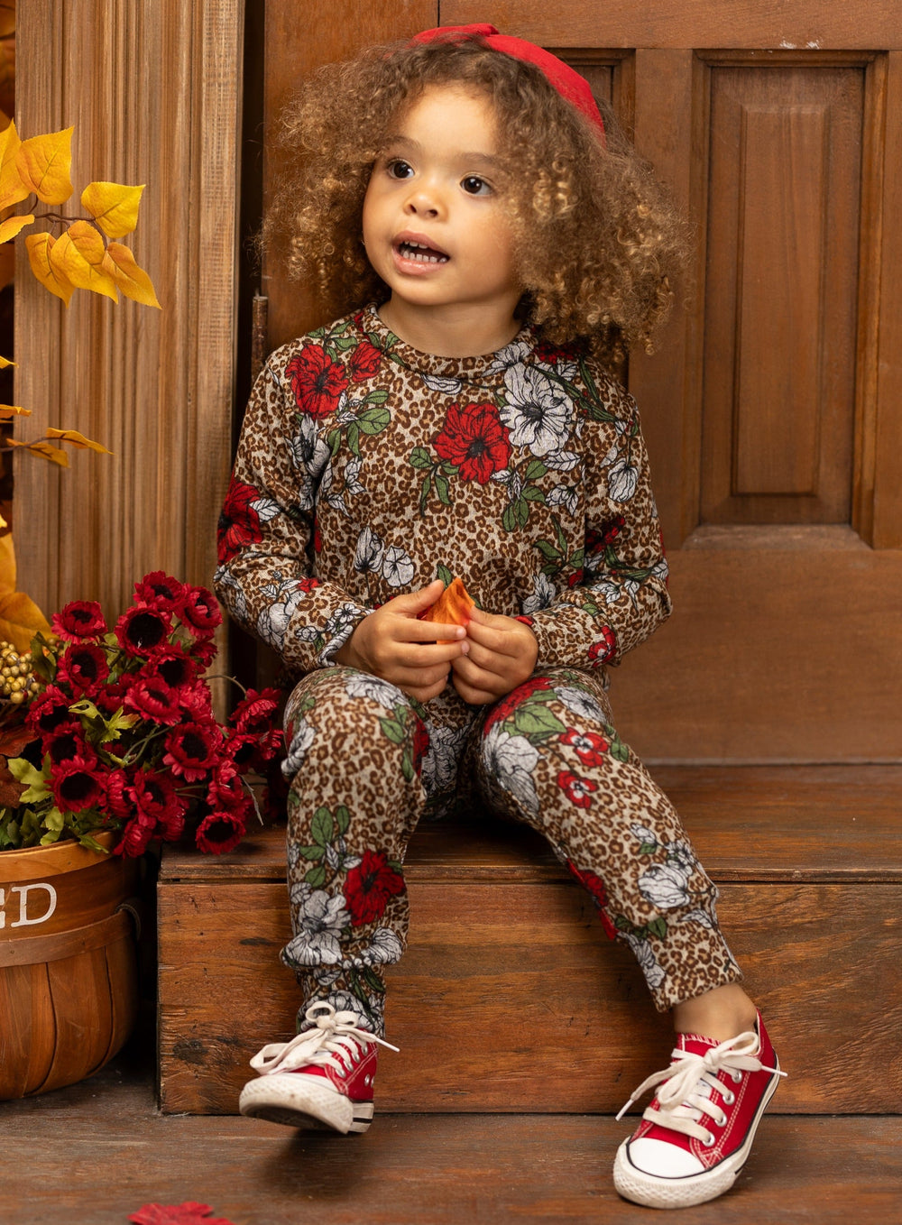 Cute Winter Sets | Girls Leopard Floral Print Jogger Loungewear Set