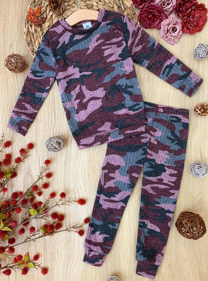 Cute Cozy Sets | Little Girls Grey Camo Print Jogger Loungewear Set
