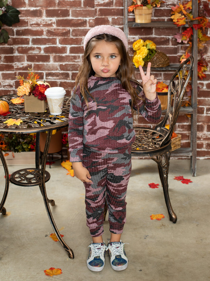 Cute Cozy Sets | Little Girls Grey Camo Print Jogger Loungewear Set