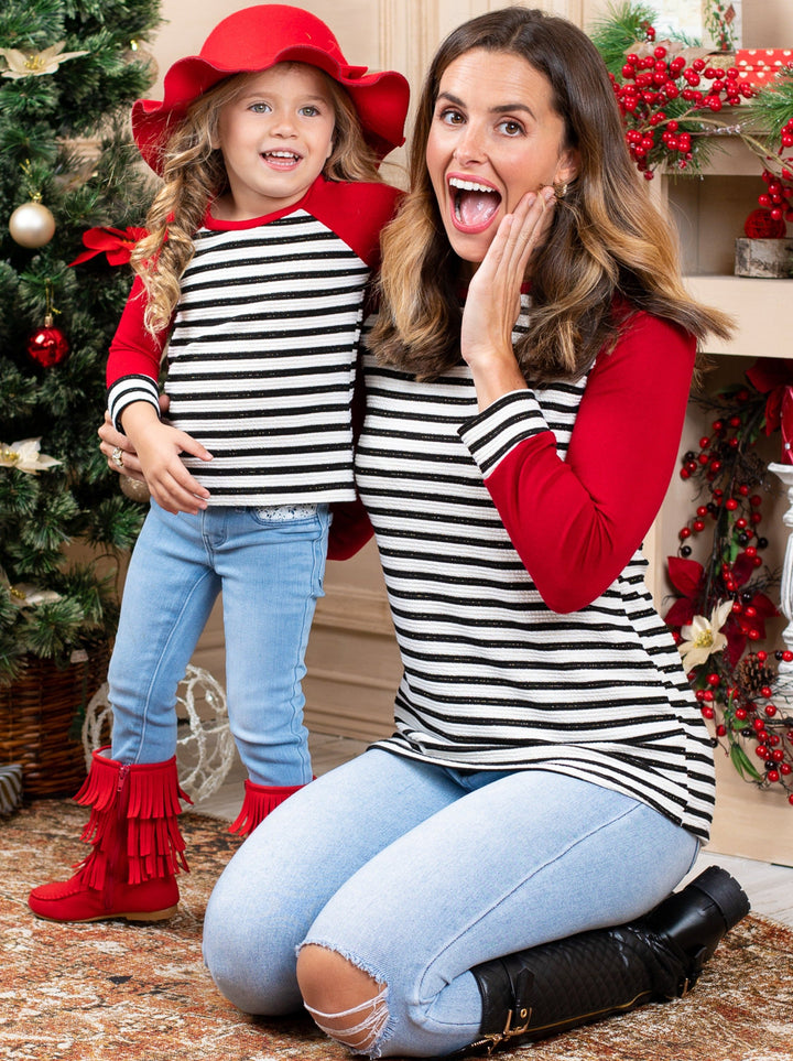 Mommy and Me Matching Tops | Striped Raglan Top |  Mia Belle Girls