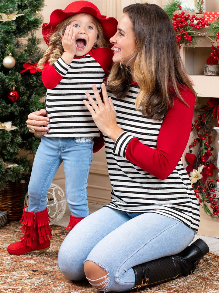 Mommy and Me Matching Tops | Striped Raglan Top |  Mia Belle Girls