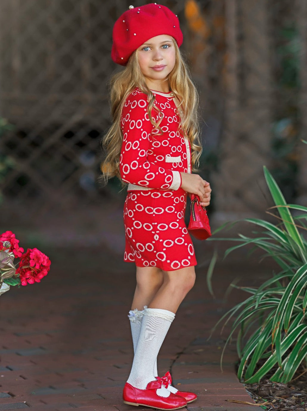 Preppy Chic Outfits | Pearl Sweater & Skirt Set | Mia Belle Girls