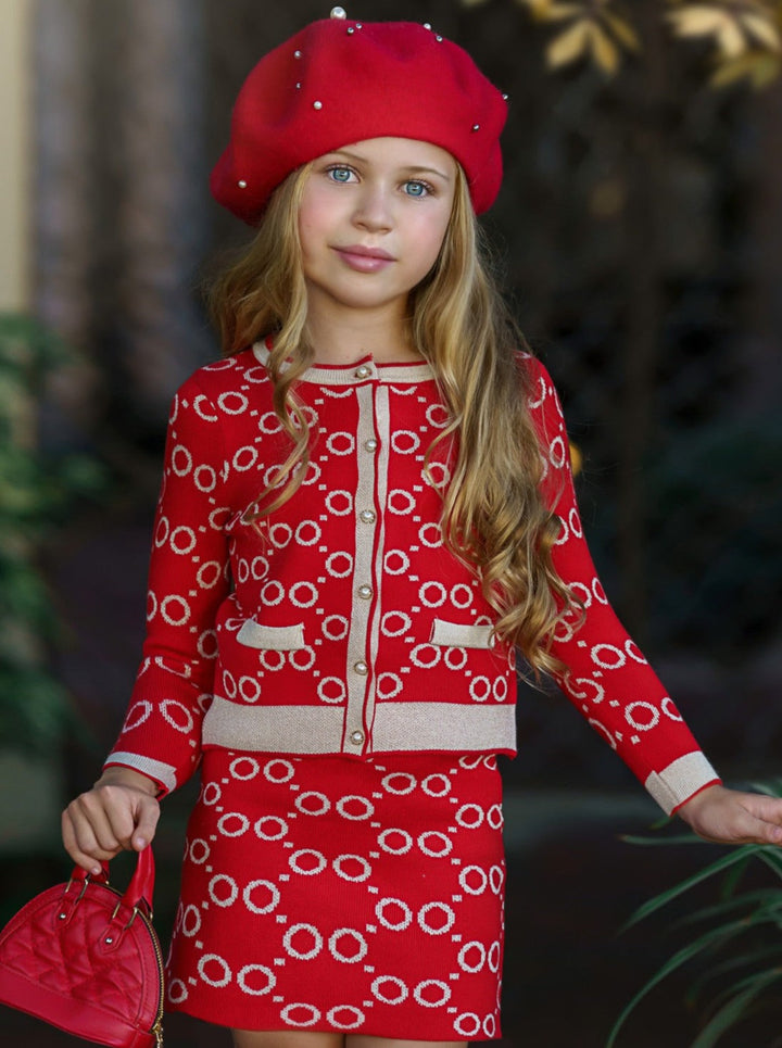 Preppy Chic Outfits | Pearl Sweater & Skirt Set | Mia Belle Girls