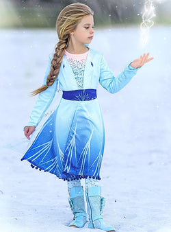 Girls Snow Queen Sparkle Costume Dress with Leggings