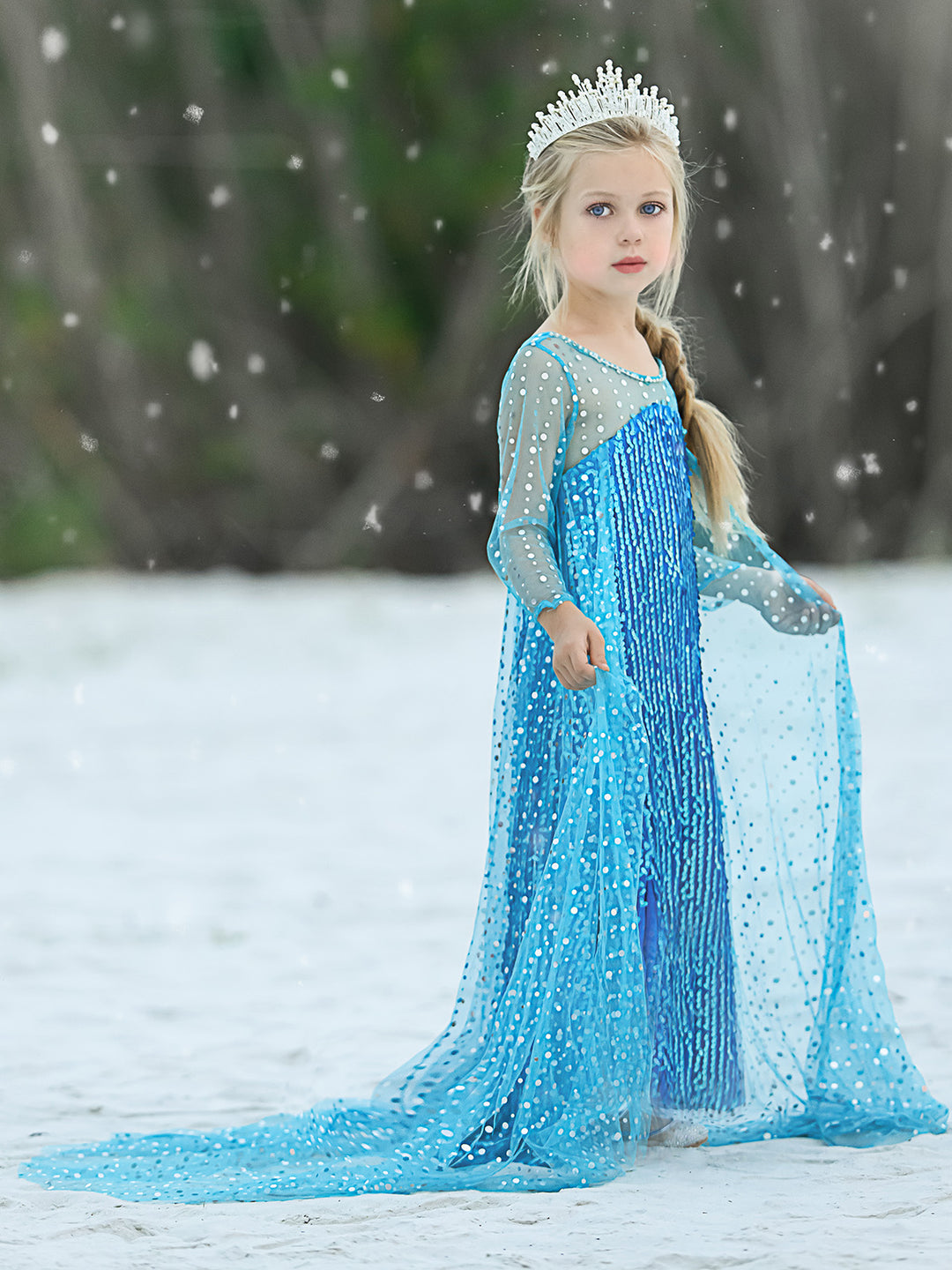 Snow Queen Dazzle Gown with Train Costume Set