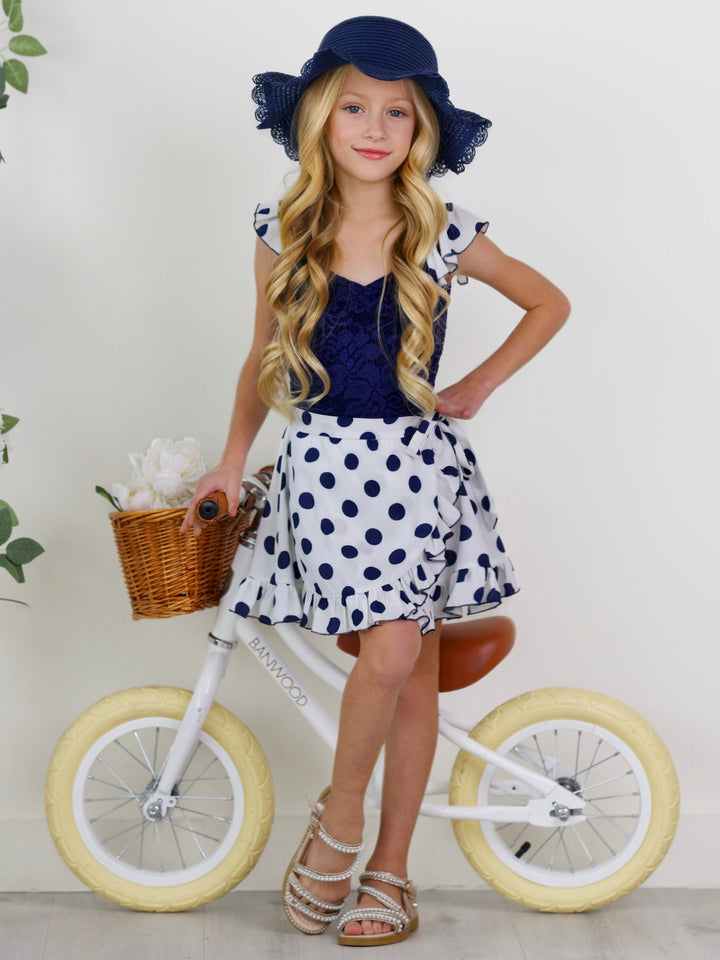 Dotty Delight Top and Floral Ruffle Skort Set