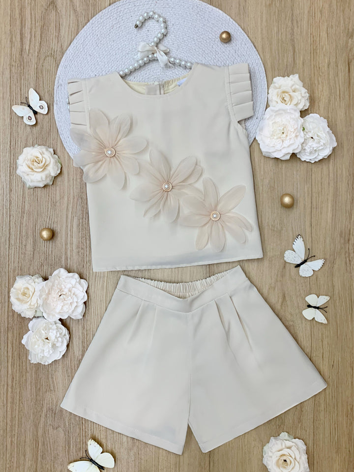 Elegant Cream Daisy Top and Short Set