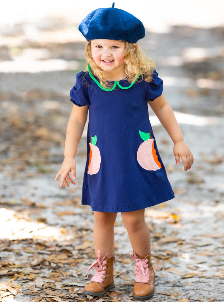 Girls Fall Pumpkin Patch Chambray A-Line Dress - Mia Belle Girls 