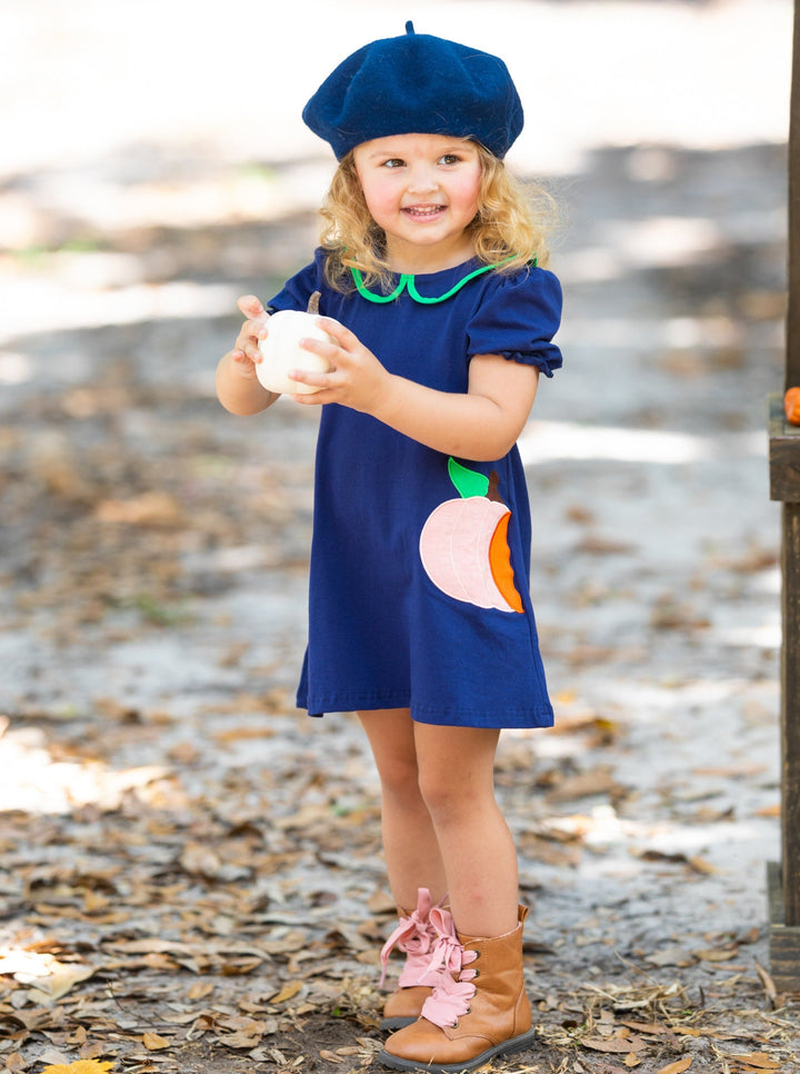 Girls Fall Pumpkin Patch Chambray A-Line Dress - Mia Belle Girls 