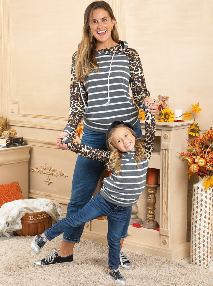 Mommy & Me Sweaters | Leopard Print Raglan Hoodie | Mia Belle Girls