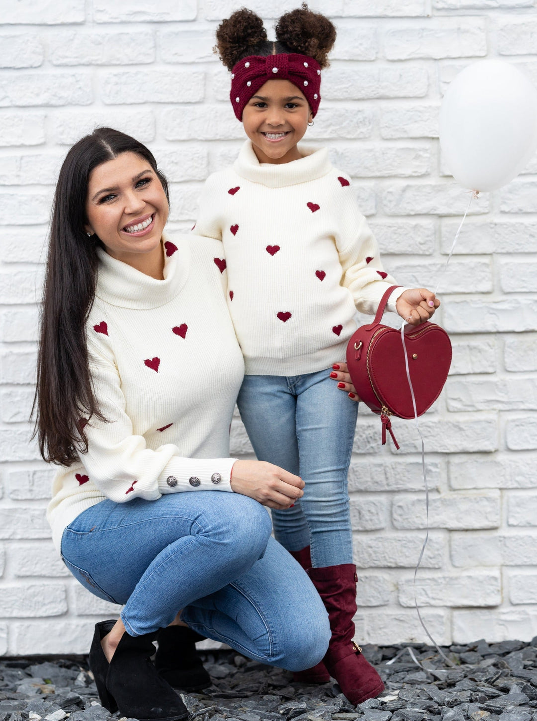 Mommy & Me Sweaters | Heart Print Turtleneck Sweater | Mia Belle Girls