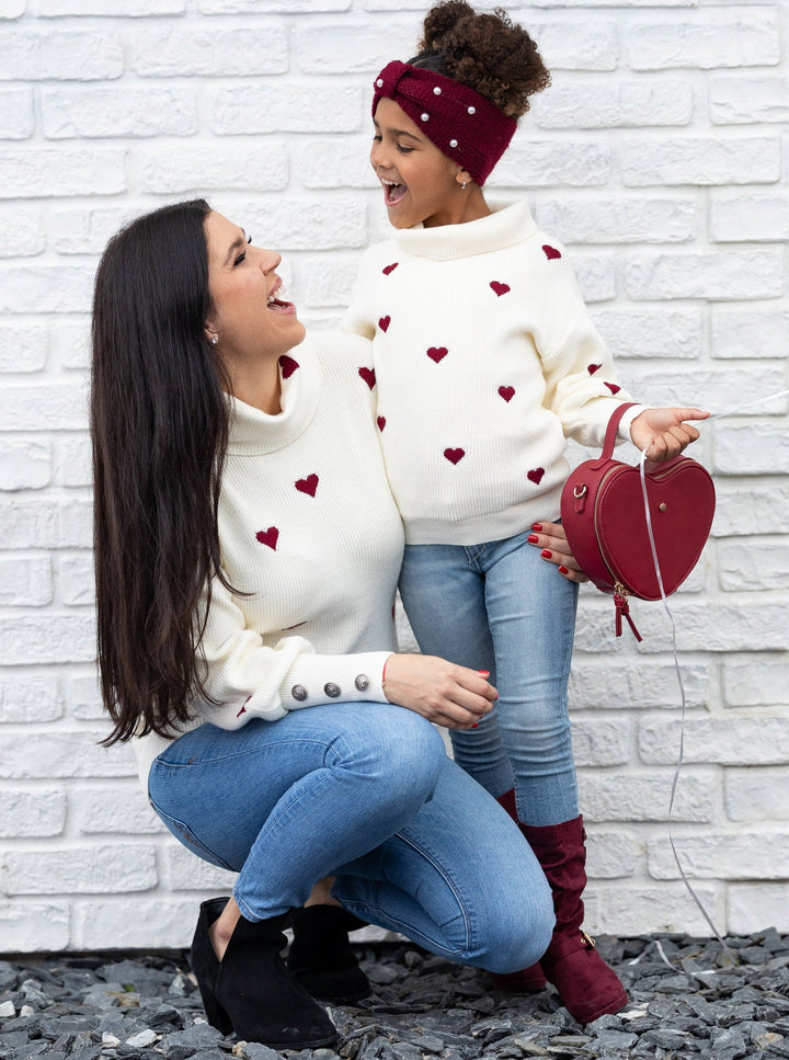 Mommy & Me Sweaters | Heart Print Turtleneck Sweater | Mia Belle Girls