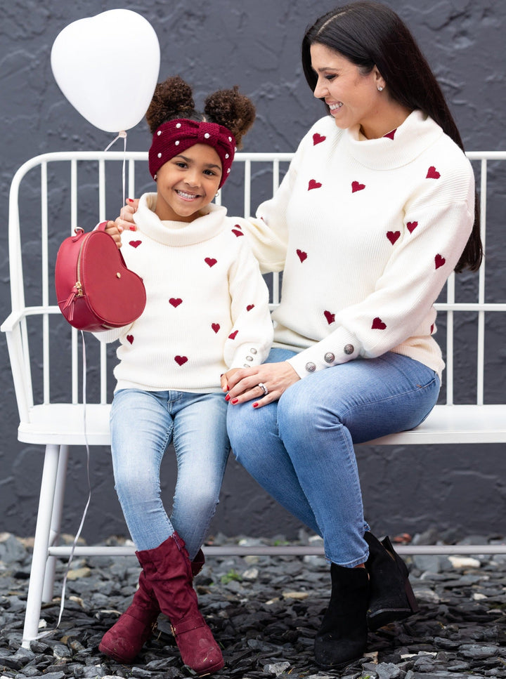 Mommy & Me Sweaters | Heart Print Turtleneck Sweater | Mia Belle Girls