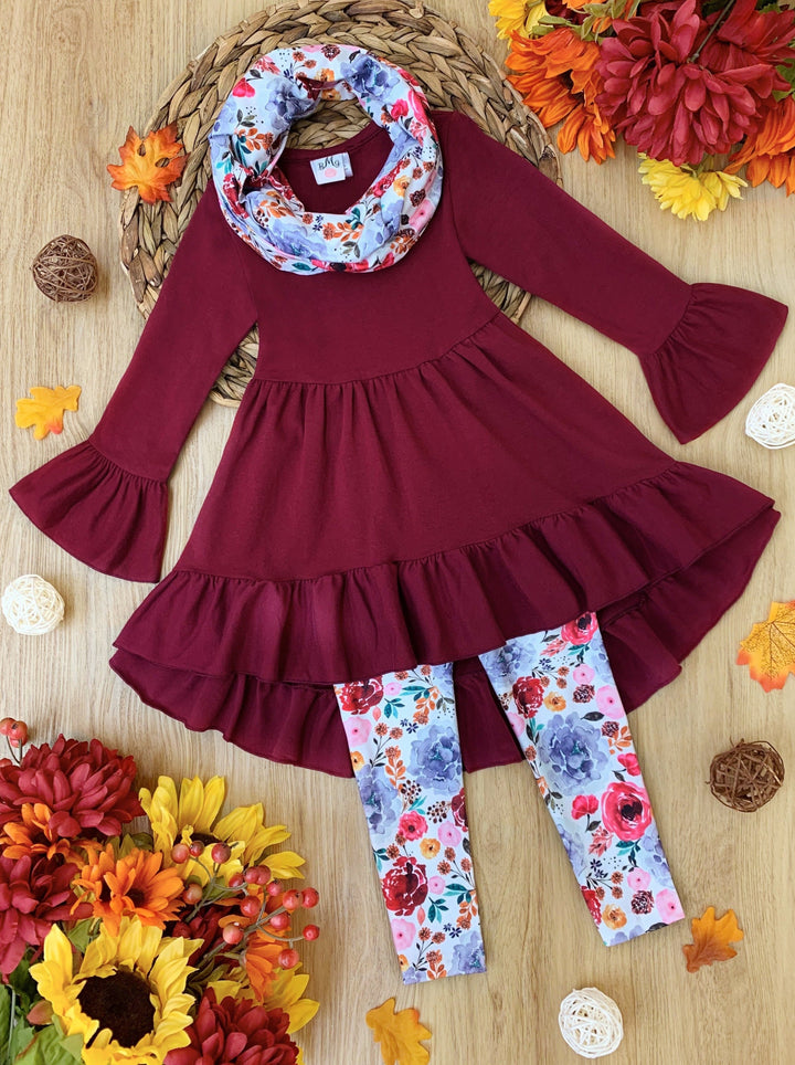 Little Girls Fall Outfits | Tunic Scarf & Legging Set | Girls Boutique