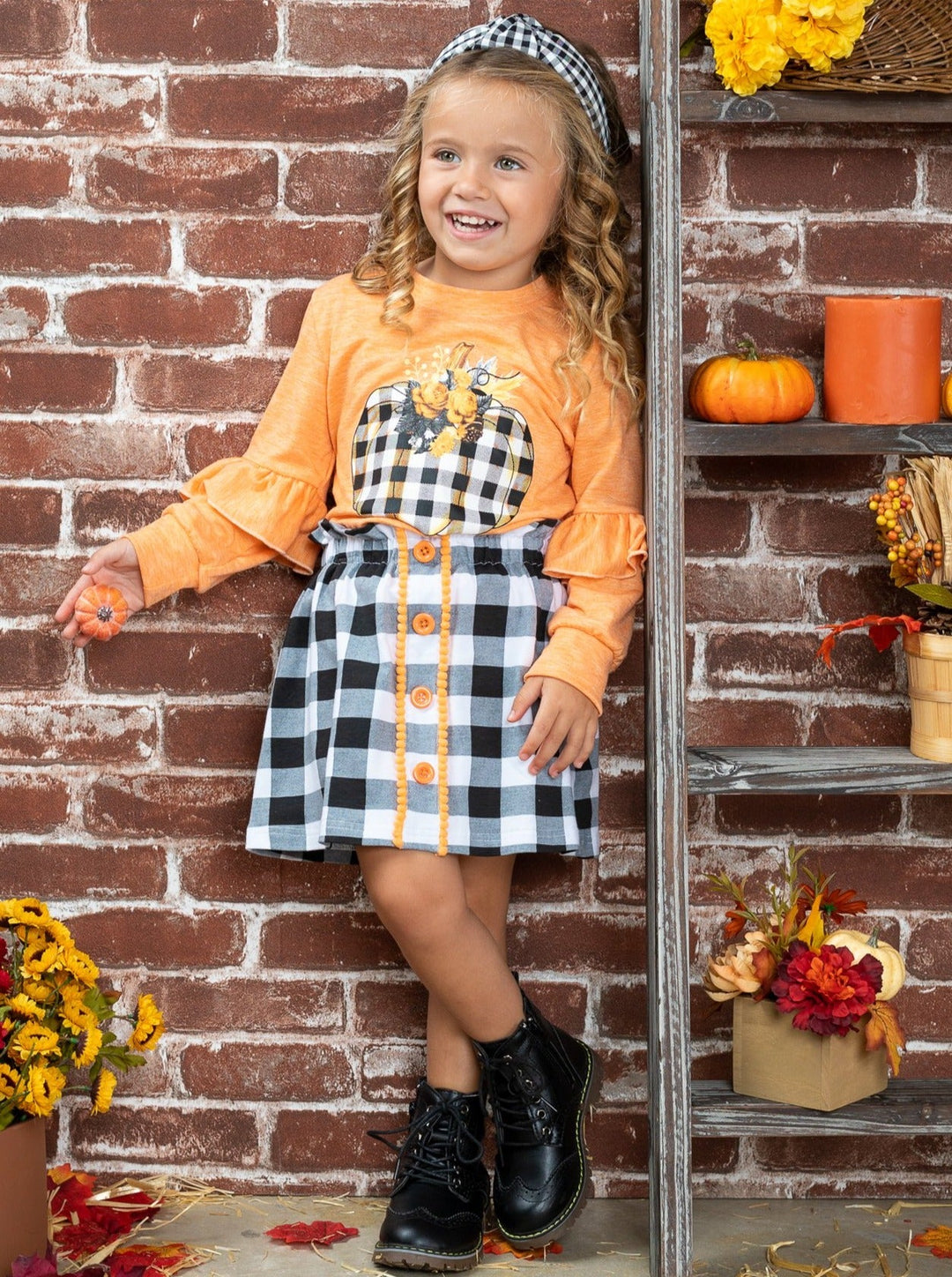 Girls Fall Outfits | Pumpkin Pullover & Skirt Set - Mia Belle Girls