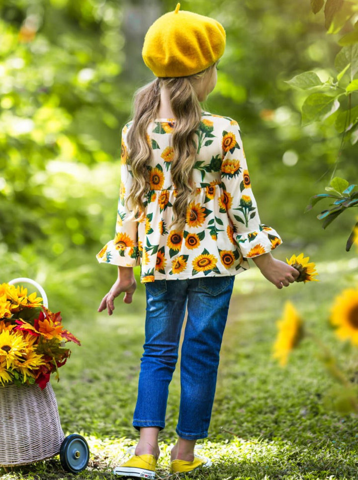 Fall Outfits | Sunflower Patched Jeans Set | Cute Fall Girls Sets