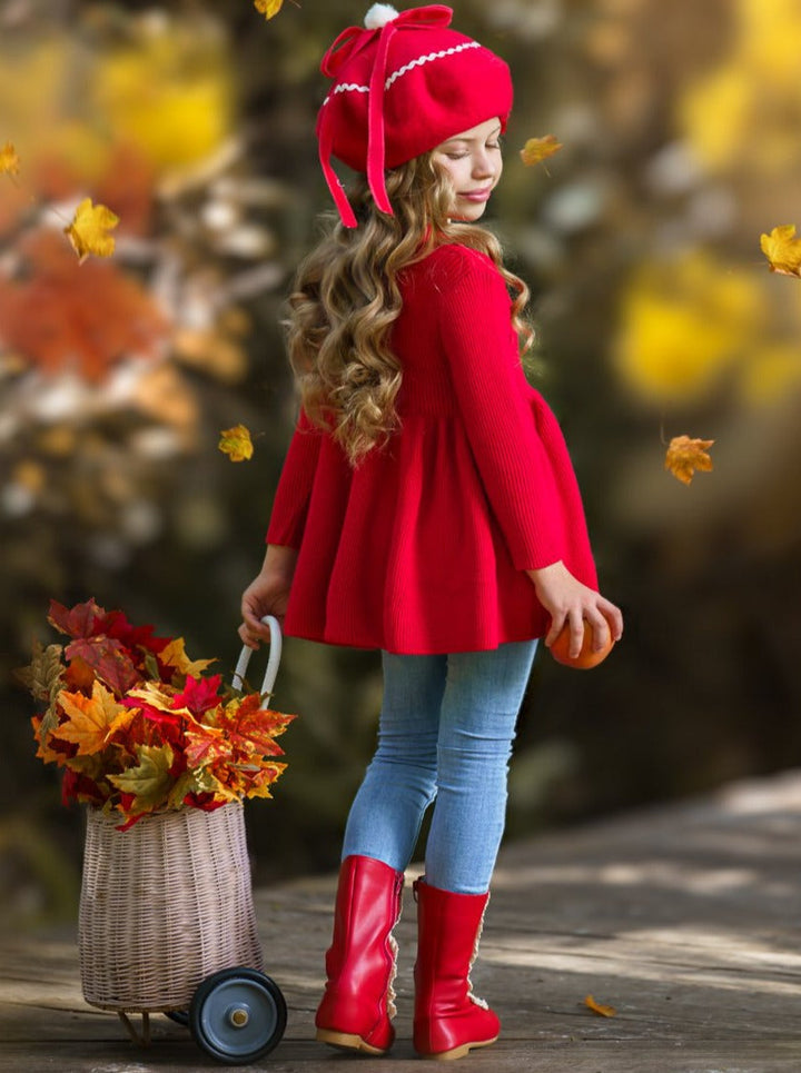 Girls Sweaters | Red Cozy Cable Knit Tunic Sweater | Mia Belle Girls