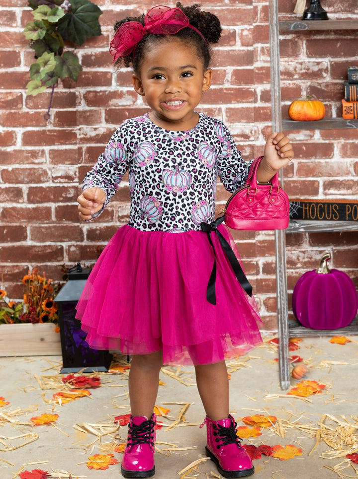 Girls Fall Dress | Leopard Print Pumpkin Tutu Dress - Mia Belle Girls