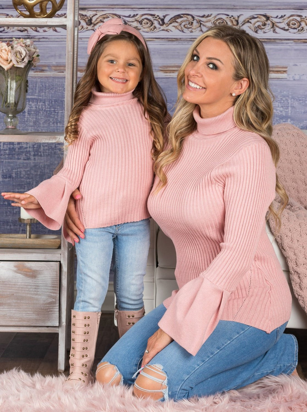 Mommy & Me Sweaters | Bell Sleeve Rib Knit Sweater | Mia Belle Girls