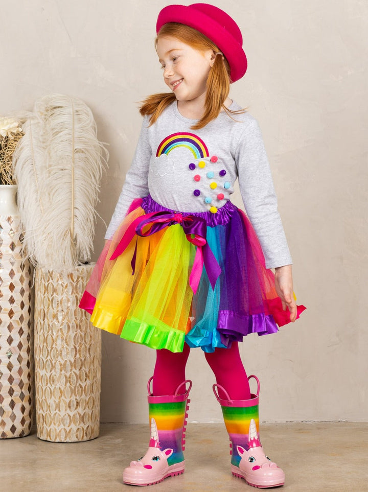 Cute Girls Outfits | Rainbow Tulle Tutu Skirt Set | Every Day Outfits