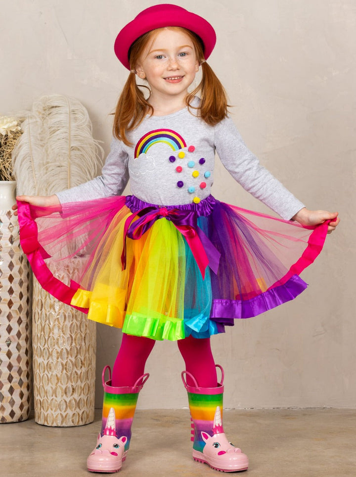 Cute Girls Outfits | Rainbow Tulle Tutu Skirt Set | Every Day Outfits