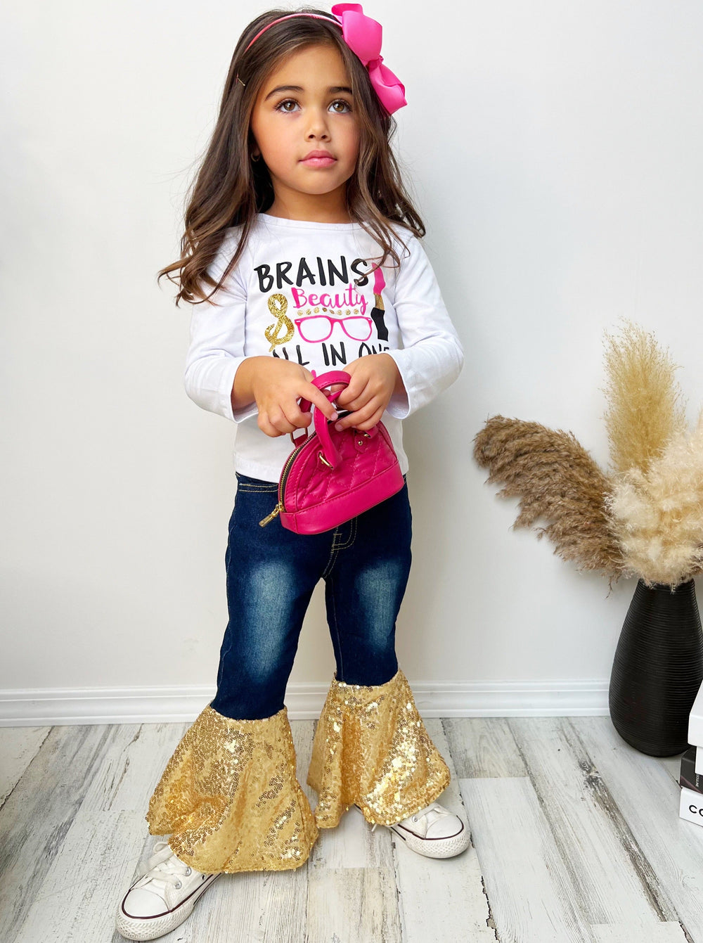Cute Outfits For Girls | Brains & Beauty Sequin Bell Bottom Jean Set