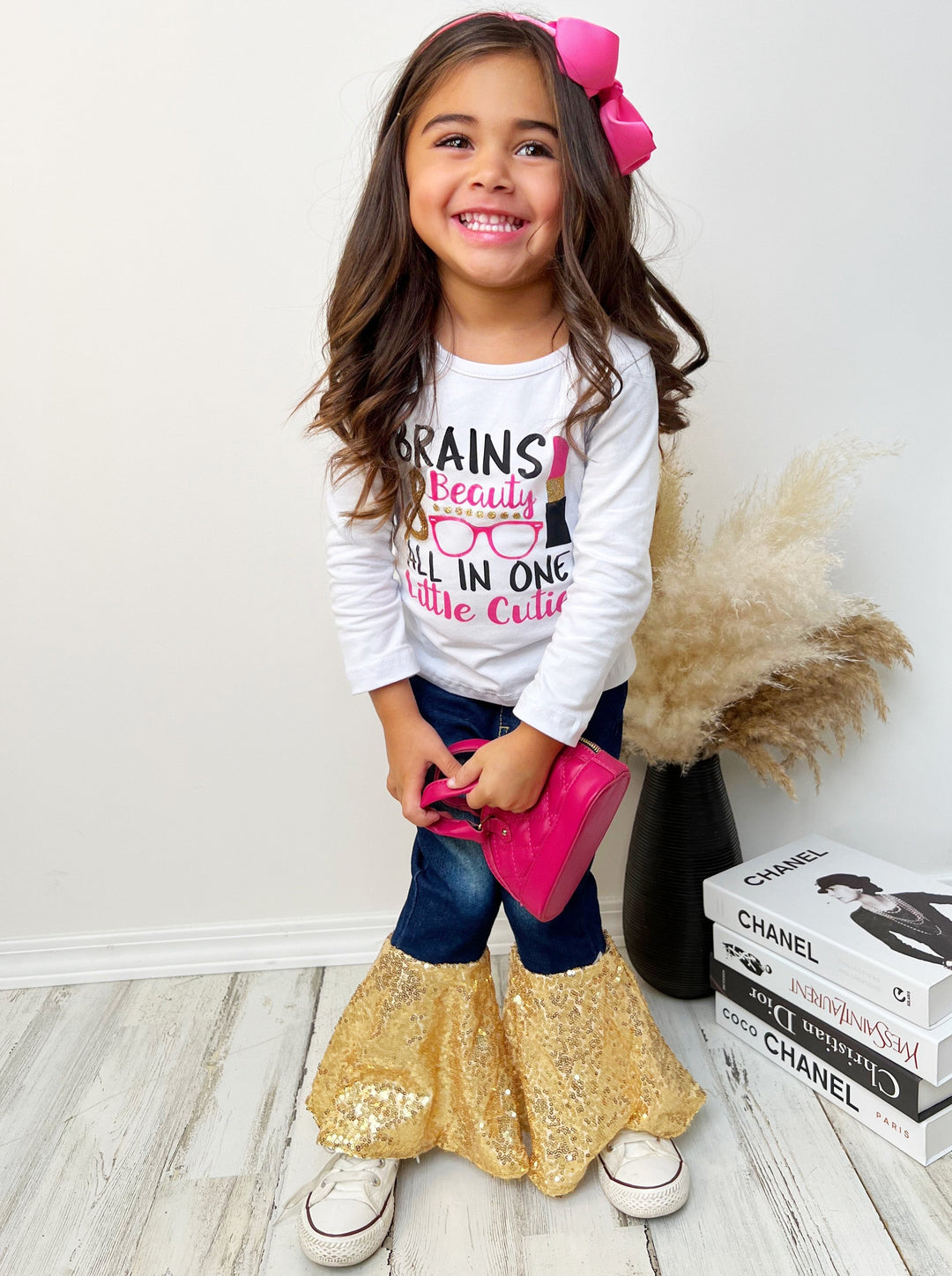 Cute Outfits For Girls | Brains & Beauty Sequin Bell Bottom Jean Set