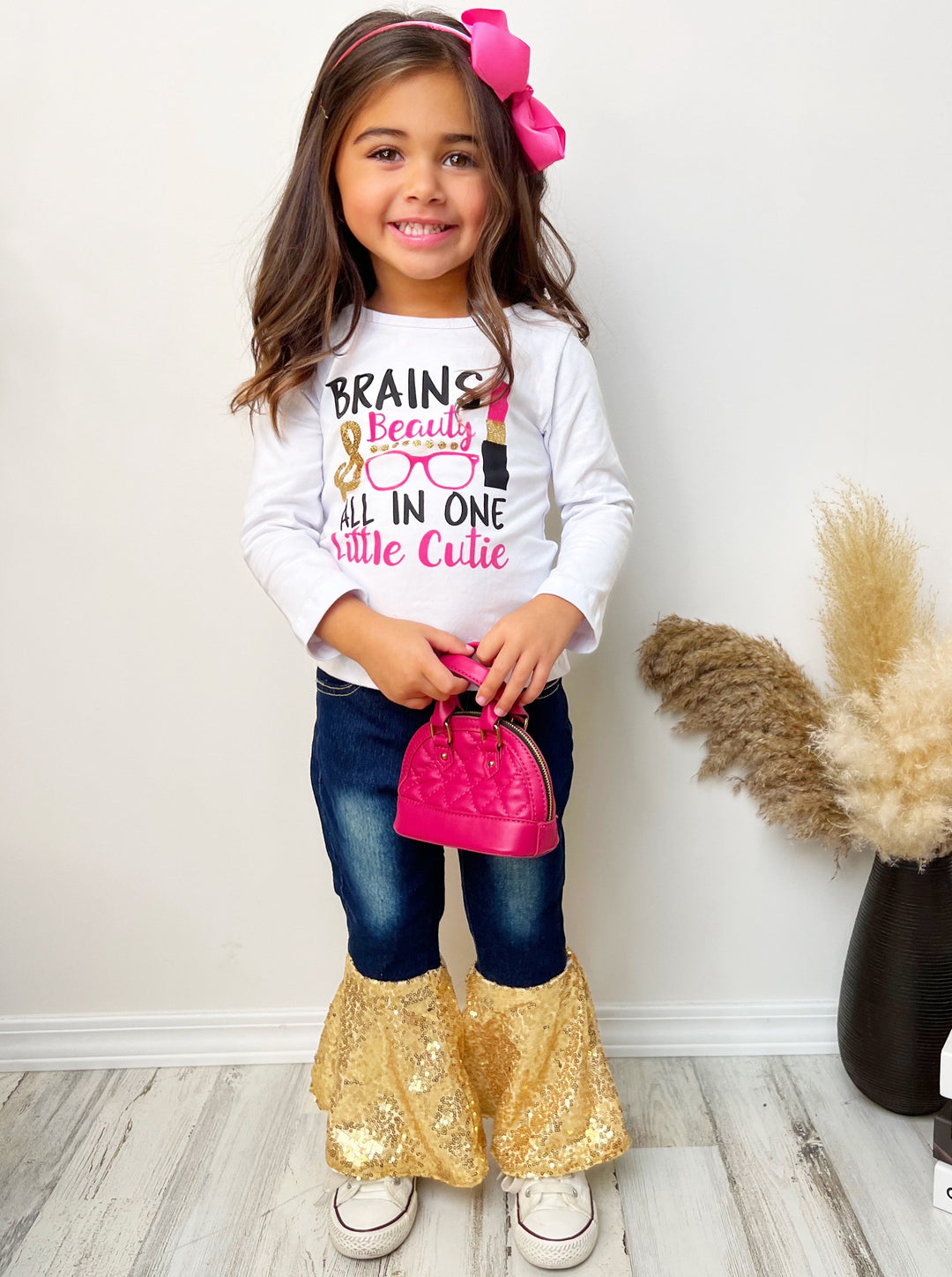 Cute Outfits For Girls | Brains & Beauty Sequin Bell Bottom Jean Set