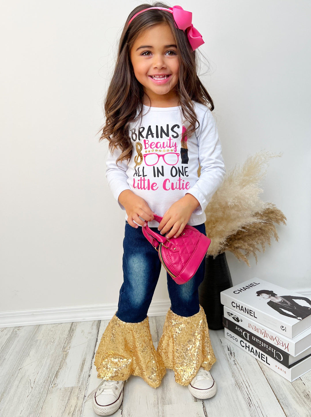 Cute Outfits For Girls | Brains & Beauty Sequin Bell Bottom Jean Set